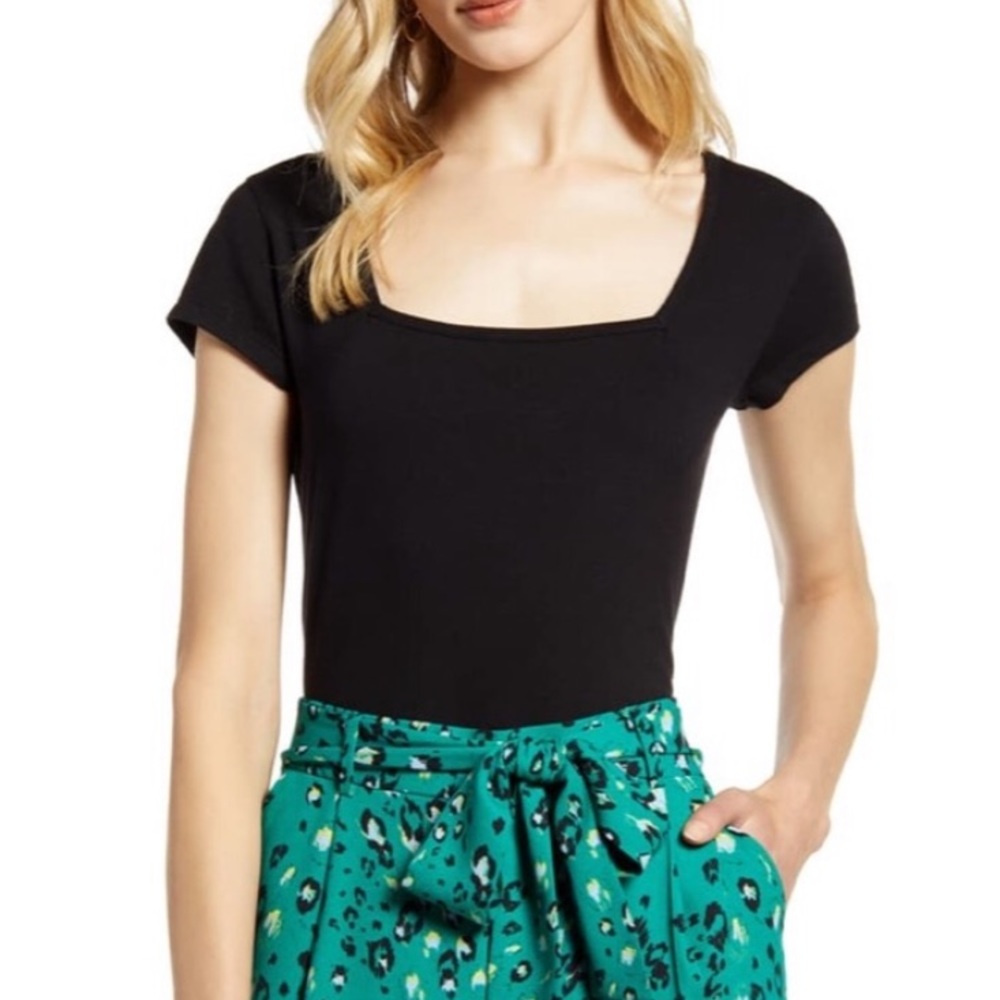 Halogen Square Neck Tee Black